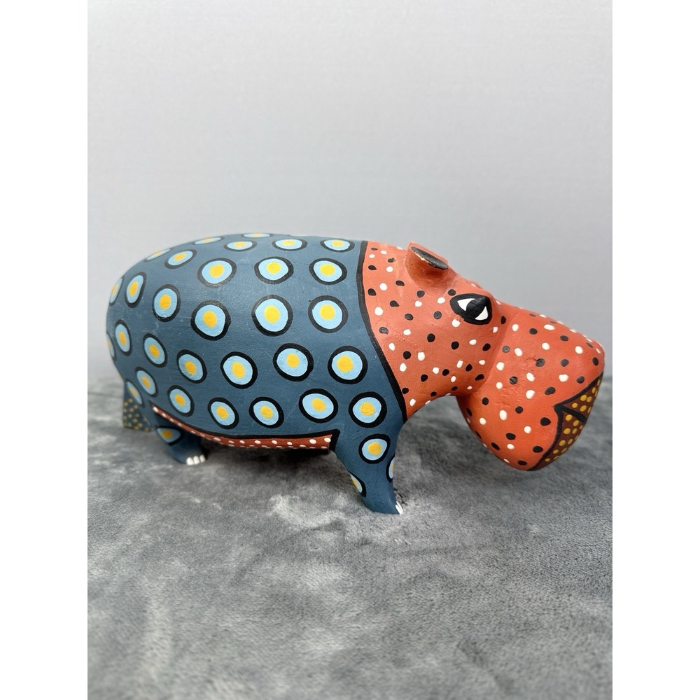 Mod Pop Folk Art Colorful African Hippo Sculpture Zimbabwe Abstract Decor